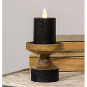 Black & Wood Pillar Candle Holder - 4.25"