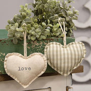 Love & Stripe Fabric Heart Ornament  (2 Count Assortment)