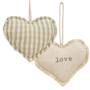 Love & Stripe Fabric Heart Ornament  (2 Count Assortment)