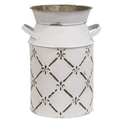 Whitewashed Fleur De Lis Galvanized Milk Can - Large