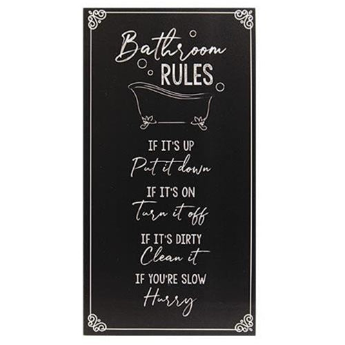 Black Bathroom Rules Sign - 8.5" x 16"