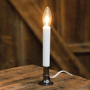 White Electric Candle Lamp on Pewter Base - 7"