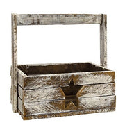 Distressed White Lath Tote with Star Cutout