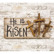 He Is Risen Hanging Pallet Sign with Crosses