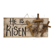 He Is Risen Hanging Pallet Sign with Crosses