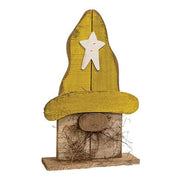 Rustic Wood Gnome on Base with Lemon Yellow Star Hat - Medium