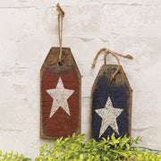 Rustic Wood Red or Blue Tag with White Star (2 Count Assortment)