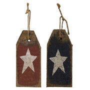 Rustic Wood Red or Blue Tag with White Star (2 Count Assortment)