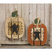 Rustic Wood Small Slat Pumpkin 2/Black Star  (2 Count Assortment)