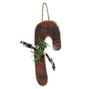 Rustic Wood Red & Black Buffalo Check Candy Cane Ornament - Small