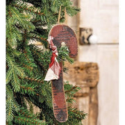 Rustic Wood Red & Black Buffalo Check Candy Cane Ornament - Large