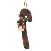 Rustic Wood Red & Black Buffalo Check Candy Cane Ornament - Large