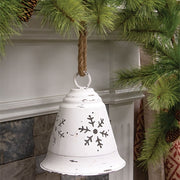 Distressed White Metal Bell with Snowflake Cutouts