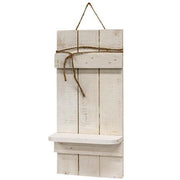 Rustic White Wood Slat Shelf with Jute Hanger