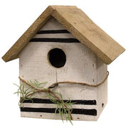 Rustic White Wood Feed Sack Striped Birdhouse