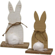 Rustic Wood White or Tan Cottontail Bunny Sitter  (2 Count Assortment)