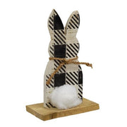 Rustic Wood Black & White Buffalo Check Cottontail Bunny Sitter