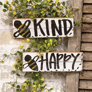 Skinny Lath Bee Happy/Kind Hanging Sign  (2 Count Assortment)