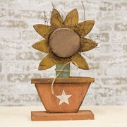 Potted Wood Sunflower on Base - 16.5"H