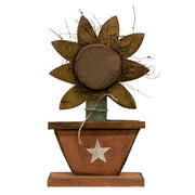 Potted Wood Sunflower on Base - 16.5"H