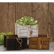 Rustic Wood Crate with Rope Handle & Star Tag  (3 Count Assortment)