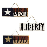 Skinny Distressed Lath Hanging Americana Sign  (3 Count Assortment)