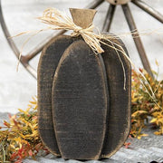 Rustic Black Layered Wood Pumpkin Sitter - Medium