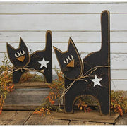 Rustic Wood Black Kitten with White Star on Base