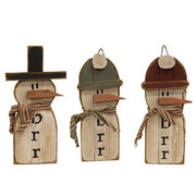 Hanging Lath "Brr" Top Hat or Beanie Snowman  (3 Count Assortment)