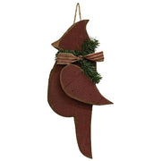 Rustic Wood Chunky Hanging Cardinal with Pine & Bow - Large