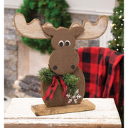 Rustic Wood Moose with Pine On Base