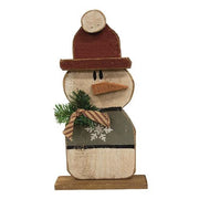 Rustic Wood Beanie Snowman on Base - 17"H  (2 Count Assortment)