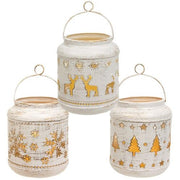 Battery Operated Metal Winter Lantern  (3 Count Assortment)