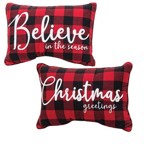 Buffalo Check Flannel Christmas Greetings Pillow  (2 Count Assortment)