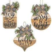 Slat Wood Christmas Ornament Sign (3 Count Assortment)