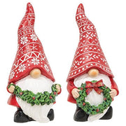 Carved Look Winter Greenery Resin Gnome (2 Count Assortment)