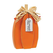 Chunky Wood Harvest Pumpkin with Sayings Tag  (3 Count Assortment)