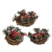 Resin Sparkle Cardinal In Winter Nest (3 Count Assortment)