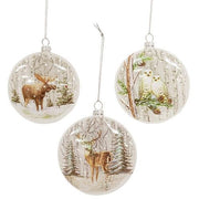 Glass Woodland Winter Animal Christmas Ornament  (3 Count Assortment)