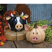 Resin Carved Look Harvest Pig or Cow  (2 Count Assortment)