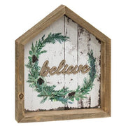 Believe Christmas Wreath House Shadowbox Sign