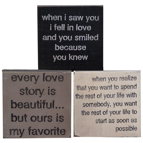 Love Story Square Sign  (3 Count Assortment)