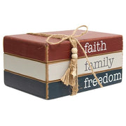 Faith Family Freedom Wooden Book Stack
