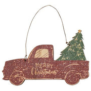 Glittered Wood Merry Christmas Truck Ornament