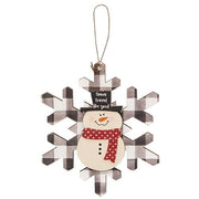 Buffalo Check Snowman Snowflake Sayings Ornament  (3 Count Assortment)