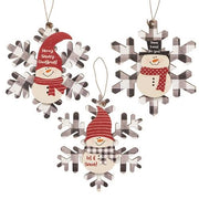 Buffalo Check Snowman Snowflake Sayings Ornament  (3 Count Assortment)