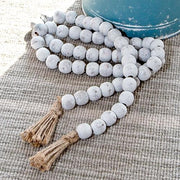 Distressed White Bead Garland with Jute Tassels