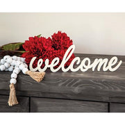 Distressed White Bead Garland with Jute Tassels