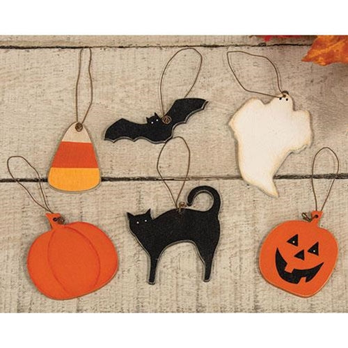 Mini Wood Halloween Ornaments (Set of 6)