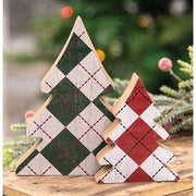 Distressed Wooden Plaid Christmas Trees (Set of 2)